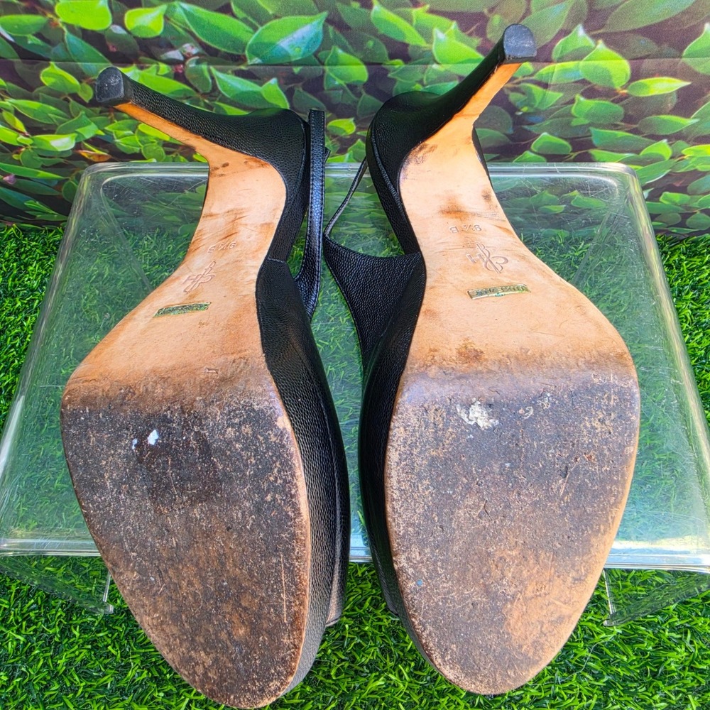 Cole Haan Black Pebbled Leather Peep Toe Slingback Platform Heels 9.5B - Picture 6 of 9